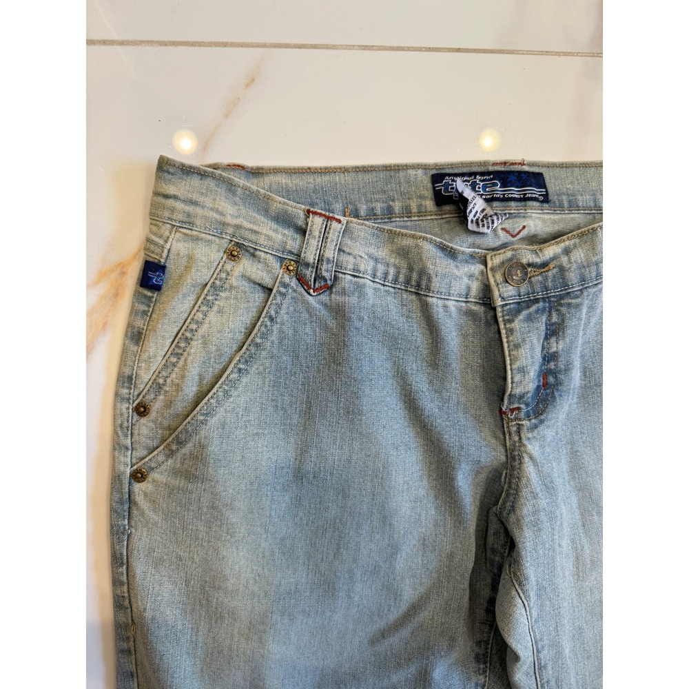 Tyte Women Light Wash Low Rise Flare Jeans Size 9 Red Contrast Stitching Vintage - Picture 3 of 7